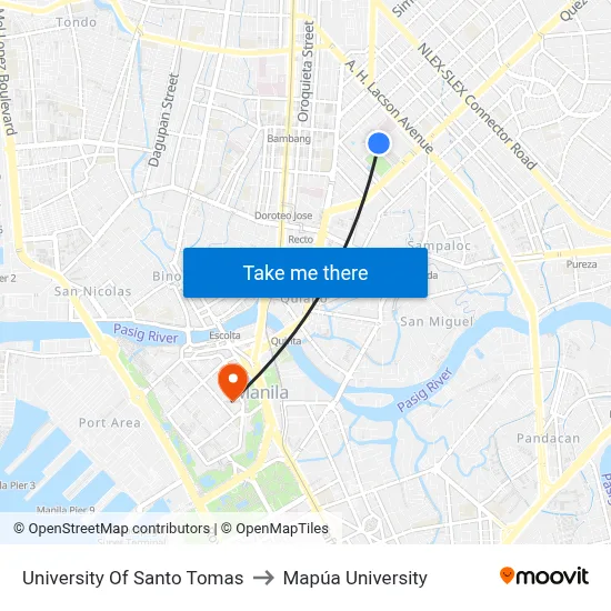 University Of Santo Tomas to Mapúa University map