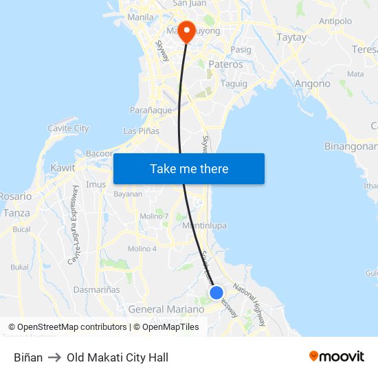 Biñan to Old Makati City Hall map