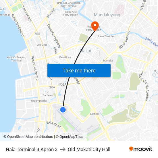 Naia Terminal 3 Apron 3 to Old Makati City Hall map