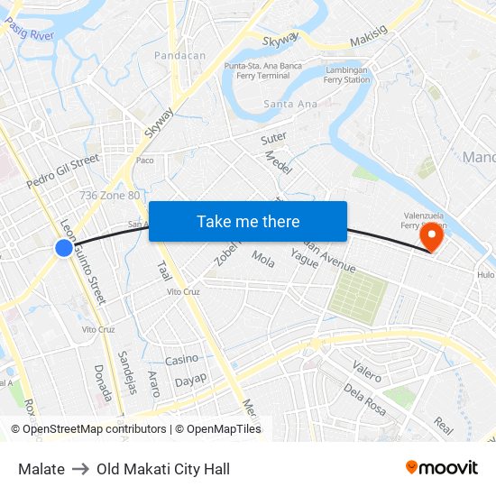 Malate to Old Makati City Hall map