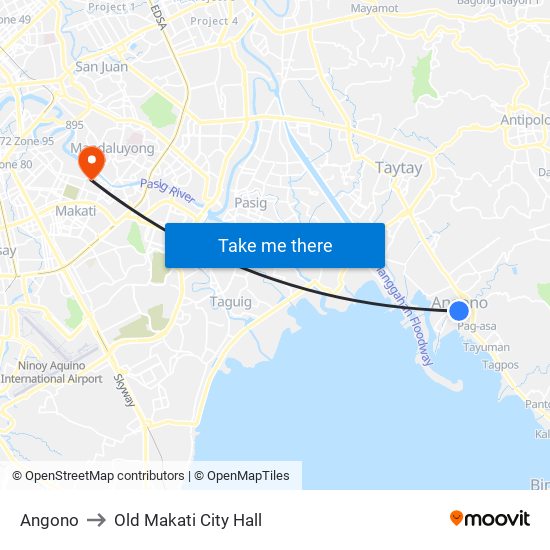 Angono to Old Makati City Hall map