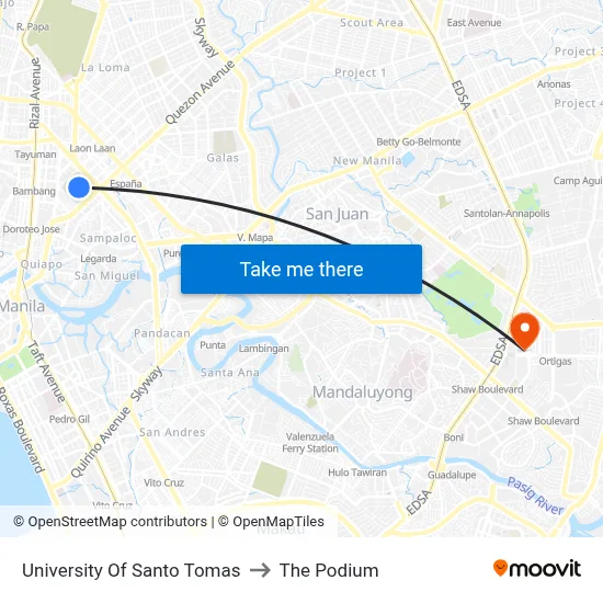 University Of Santo Tomas to The Podium map