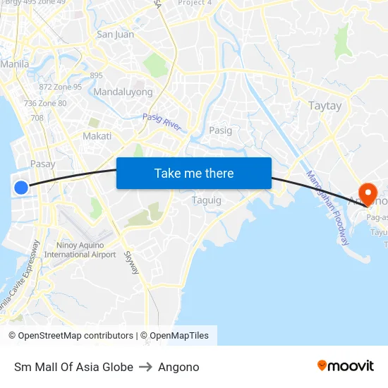 Sm Mall Of Asia Globe to Angono map
