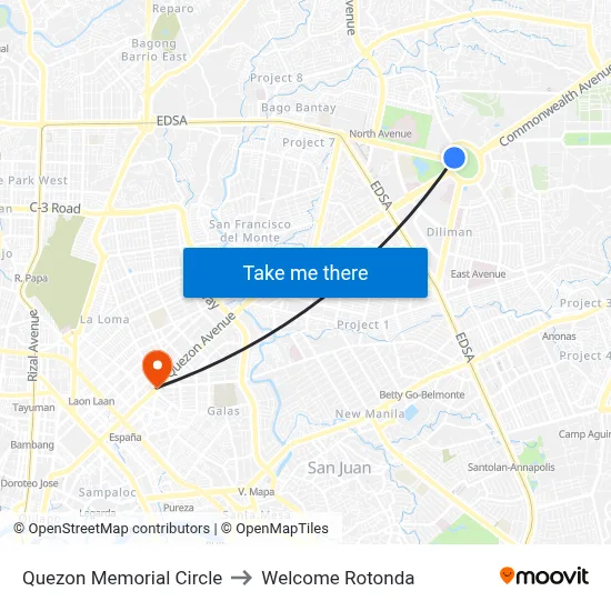 Quezon Memorial Circle to Welcome Rotonda map