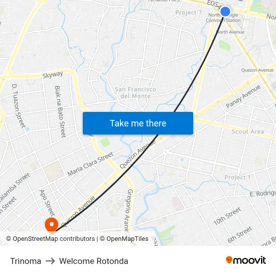 Trinoma to Welcome Rotonda map