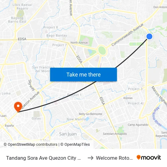 Tandang Sora Ave Quezon City Manila to Welcome Rotonda map