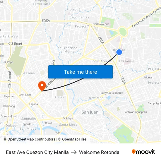 East Ave Quezon City Manila to Welcome Rotonda map