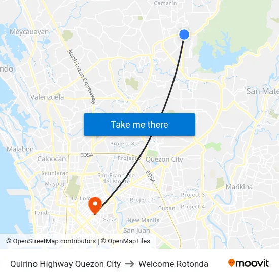 Quirino Highway Quezon City to Welcome Rotonda map