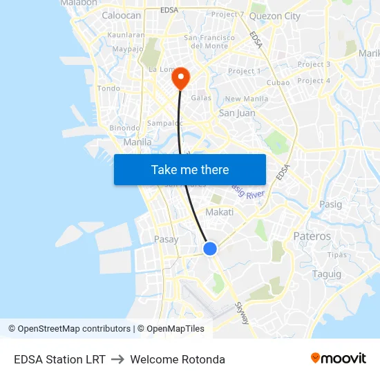 EDSA Station LRT to Welcome Rotonda map