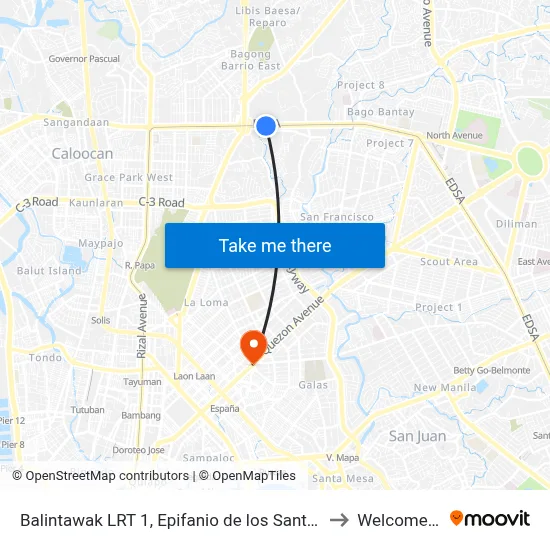 Balintawak LRT 1, Epifanio de los Santos Ave, Quezon City, Manila to Welcome Rotonda map