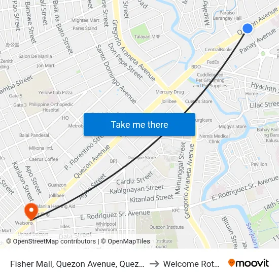 Fisher Mall, Quezon Avenue, Quezon City to Welcome Rotonda map