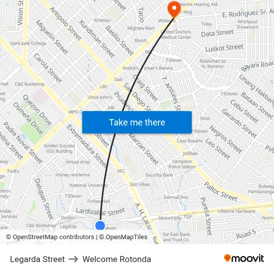 Legarda Street to Welcome Rotonda map
