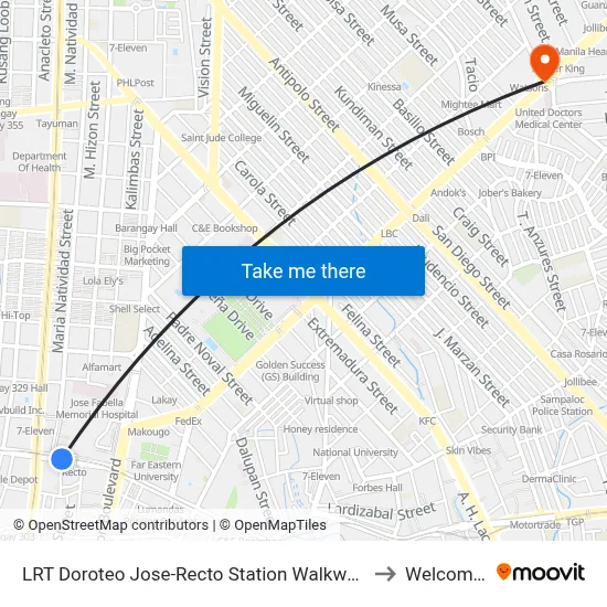 LRT Doroteo Jose-Recto Station Walkway / Rizal Avenue Intersection, Manila to Welcome Rotonda map