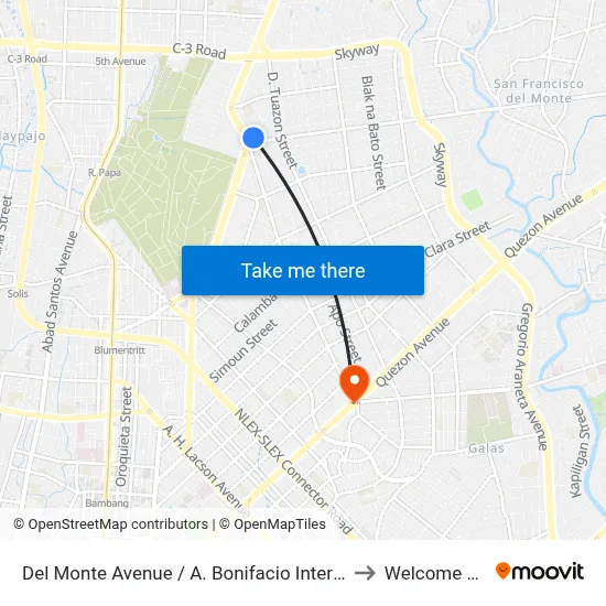 Del Monte Avenue / A. Bonifacio Intersection, Quezon City to Welcome Rotonda map