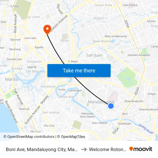 Boni Ave, Mandaluyong City, Manila to Welcome Rotonda map
