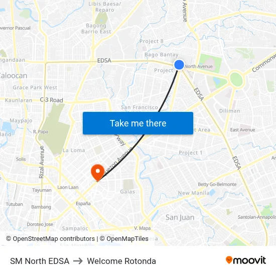 SM North EDSA to Welcome Rotonda map