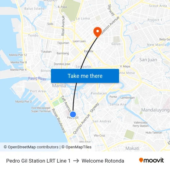 Pedro Gil Station LRT Line 1 to Welcome Rotonda map