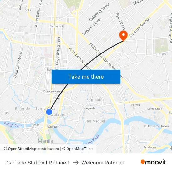Carriedo Station LRT Line 1 to Welcome Rotonda map