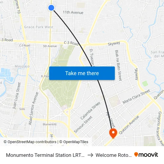 Monumento Terminal Station LRT Line 1 to Welcome Rotonda map