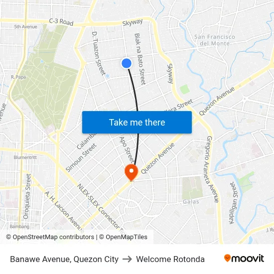 Banawe Avenue, Quezon City to Welcome Rotonda map