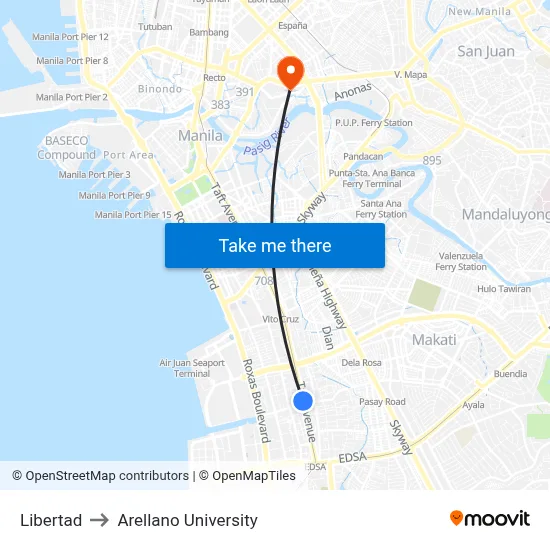 Libertad to Arellano University map