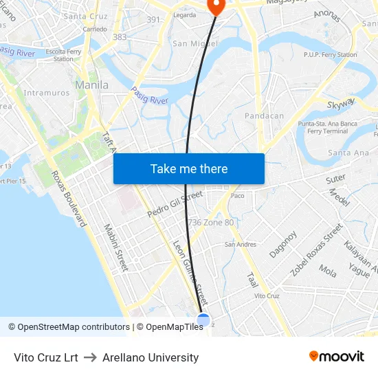 Vito Cruz Lrt to Arellano University map