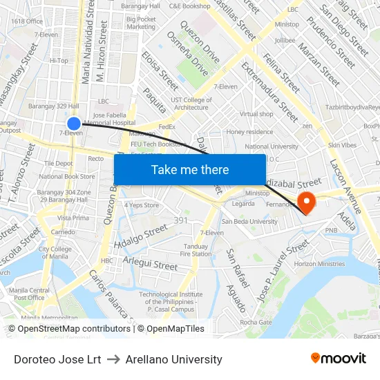 Doroteo Jose Lrt to Arellano University map