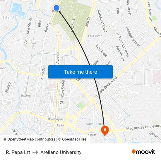 R. Papa Lrt to Arellano University map