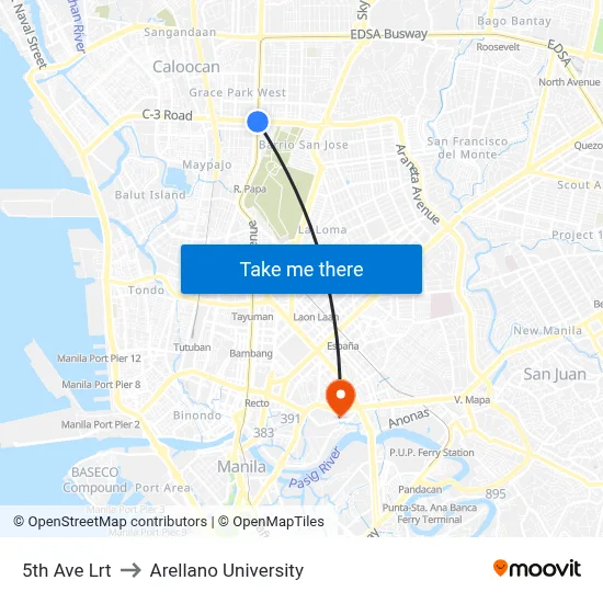 5th Ave Lrt to Arellano University map