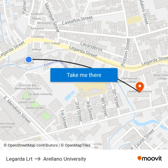 Legarda Lrt to Arellano University map