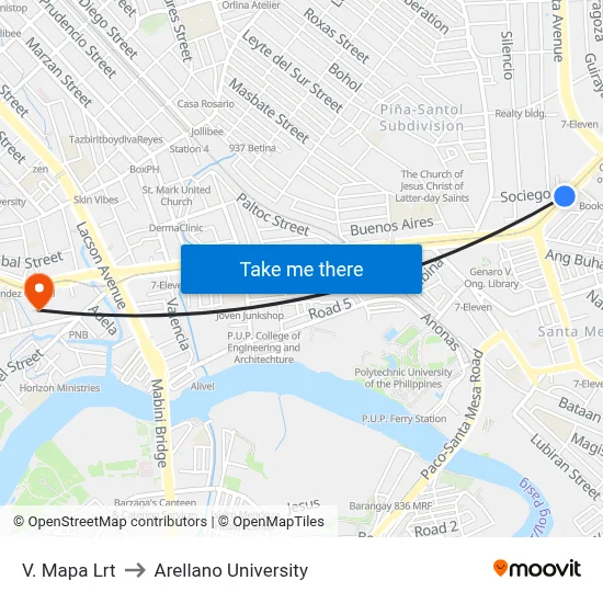 V. Mapa Lrt to Arellano University map