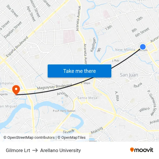 Gilmore Lrt to Arellano University map