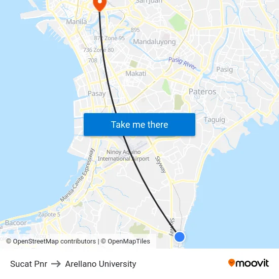 Sucat Pnr to Arellano University map