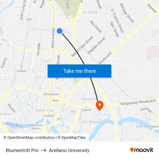 Blumentritt Pnr to Arellano University map