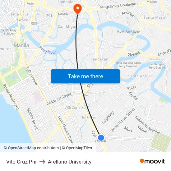 Vito Cruz Pnr to Arellano University map