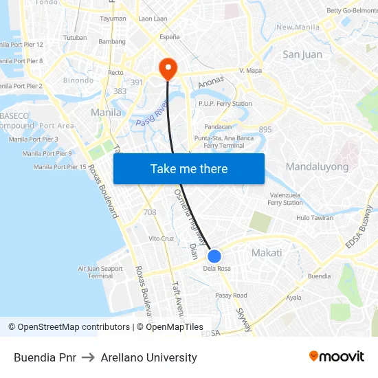 Buendia Pnr to Arellano University map