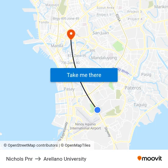 Nichols Pnr to Arellano University map