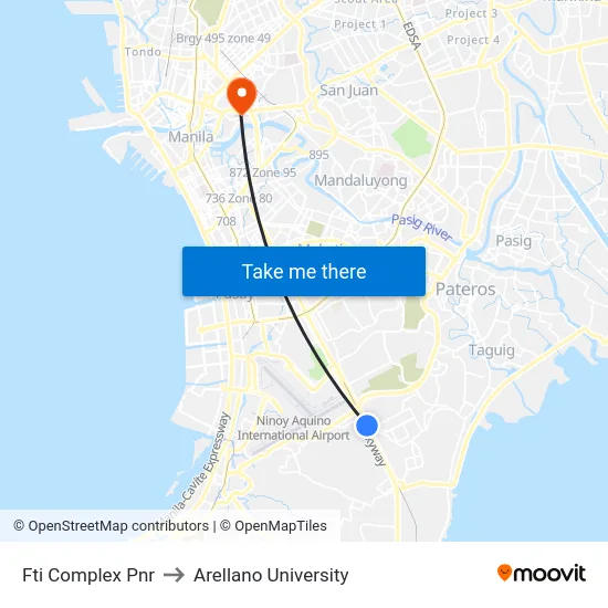 Fti Complex Pnr to Arellano University map