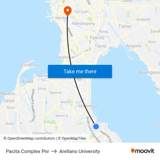 Pacita Complex Pnr to Arellano University map