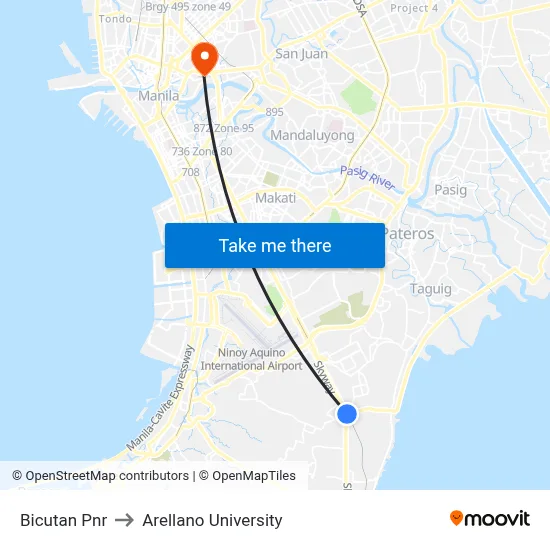 Bicutan Pnr to Arellano University map