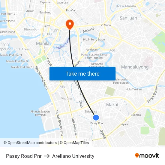 Pasay Road Pnr to Arellano University map