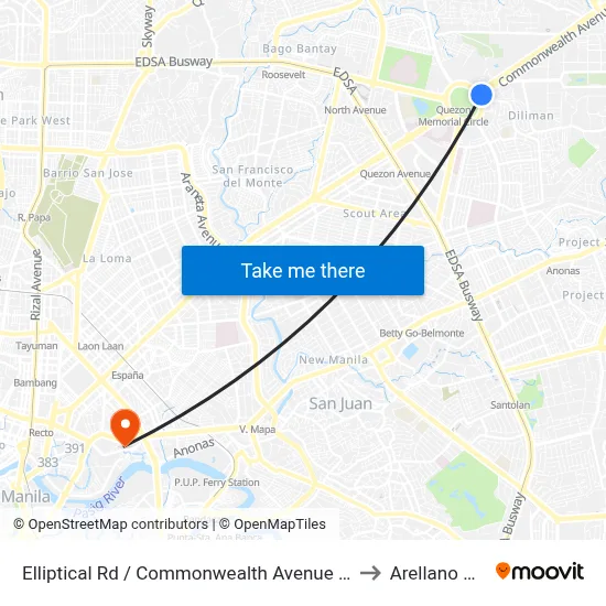 Elliptical Rd / Commonwealth Avenue Intersection, Quezon City to Arellano University map