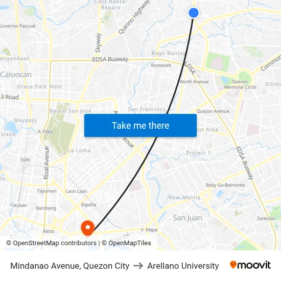 Mindanao Avenue, Quezon City to Arellano University map