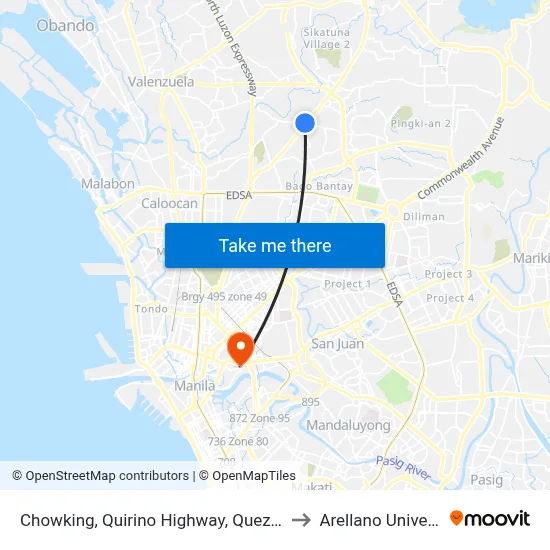 Chowking, Quirino Highway, Quezon City to Arellano University map