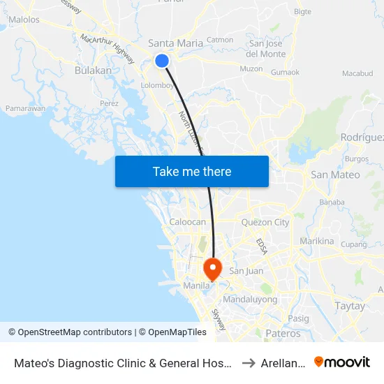Mateo's Diagnostic Clinic & General Hospital, Governor Fortunato Halili Avenue, Bocaue to Arellano University map
