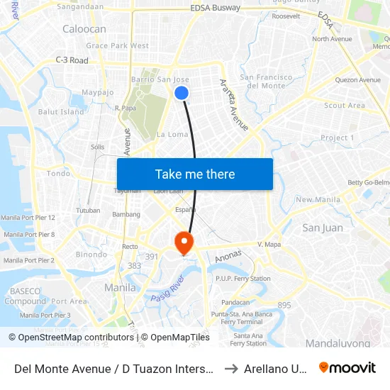 Del Monte Avenue / D Tuazon Intersection, Quezon City to Arellano University map