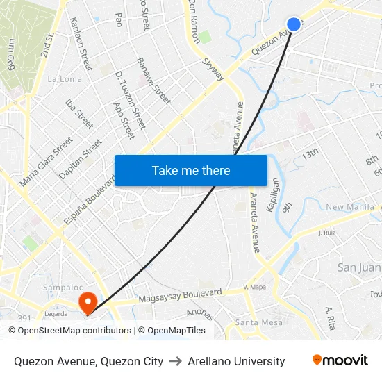 Quezon Avenue, Quezon City to Arellano University map