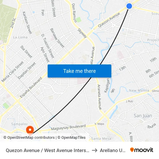 Quezon Avenue / West Avenue Intersection, Quezon City to Arellano University map