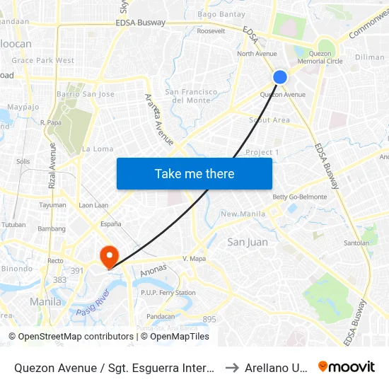 Quezon Avenue / Sgt. Esguerra Intersection, Quezon City to Arellano University map