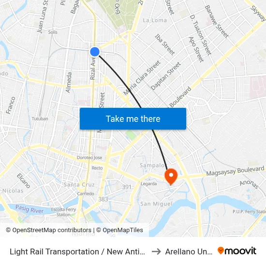 Light Rail Transportation / New Antipolo, Quezon City to Arellano University map